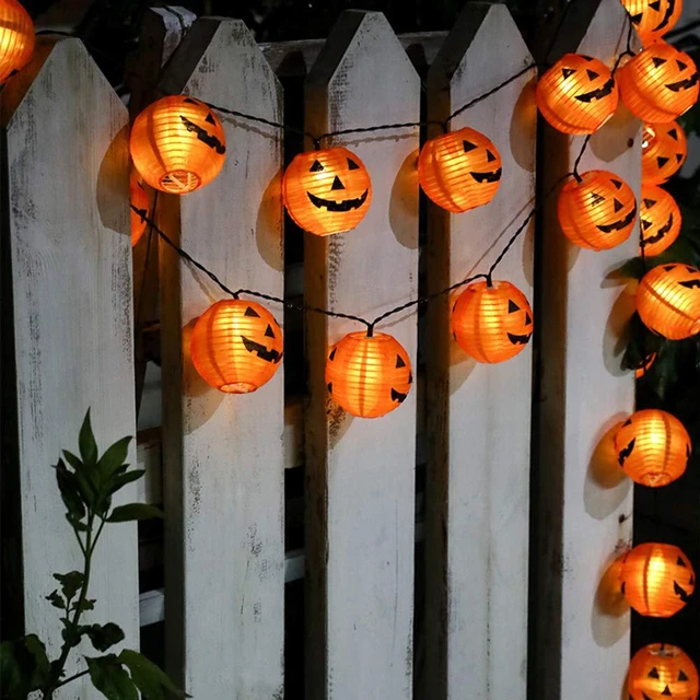 Alt view image 4 of 7 - Halloween Pumpkin Lantern Lights Outdoor, 8.5Ft Plug in Orange Halloween Decorations String Light with 10 LED Jack O Lantern Lights, Hanging Fairy Lights Waterproof for Yard Party Patio Garden Window