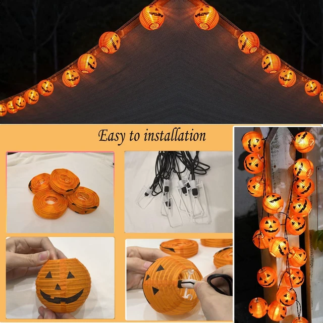 Alt view image 3 of 7 - Halloween Pumpkin Lantern Lights Outdoor, 8.5Ft Plug in Orange Halloween Decorations String Light with 10 LED Jack O Lantern Lights, Hanging Fairy Lights Waterproof for Yard Party Patio Garden Window
