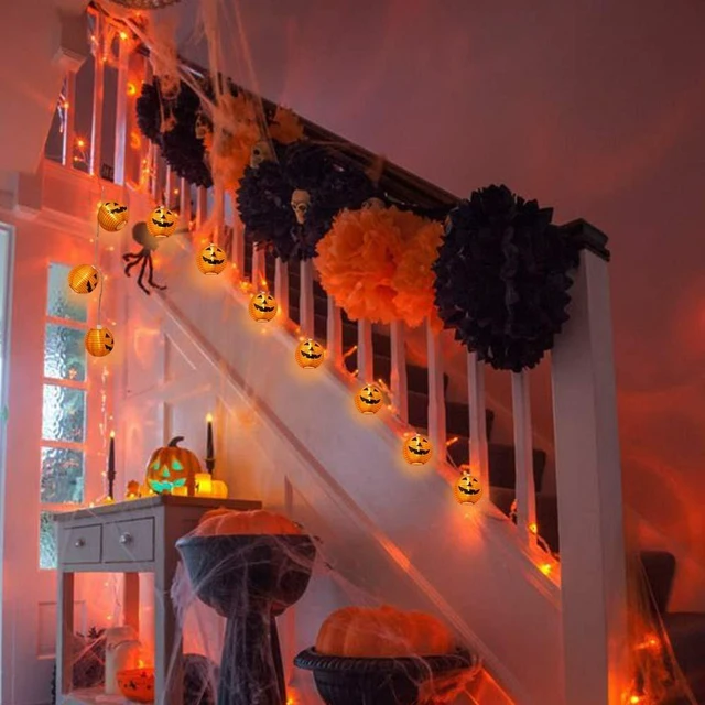 Alt view image 7 of 7 - Halloween Pumpkin Lantern Lights Outdoor, 8.5Ft Plug in Orange Halloween Decorations String Light with 10 LED Jack O Lantern Lights, Hanging Fairy Lights Waterproof for Yard Party Patio Garden Window