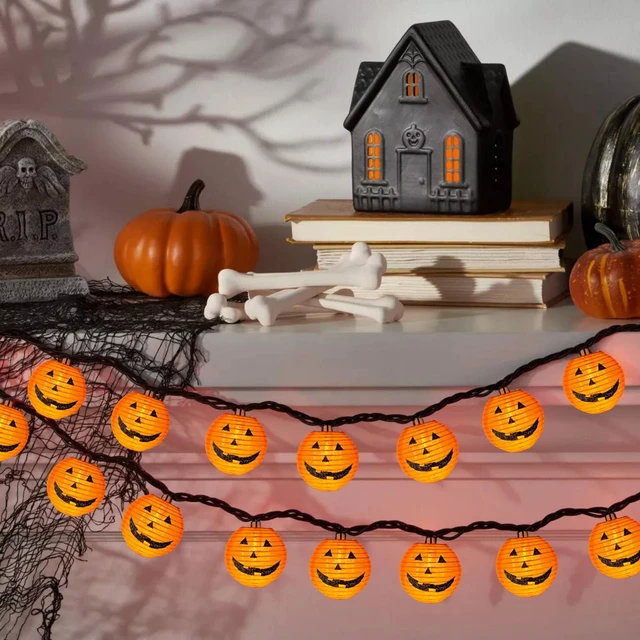 Alt view image 6 of 7 - Halloween Pumpkin Lantern Lights Outdoor, 8.5Ft Plug in Orange Halloween Decorations String Light with 10 LED Jack O Lantern Lights, Hanging Fairy Lights Waterproof for Yard Party Patio Garden Window