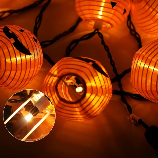 Alt view image 4 of 7 - Halloween Decorations Light Halloween Pumpkin Lantern String Lights, 10 Pack Jack O Lanterns Pumpkins Lights Plug in, 8.5FT Mini Pumpkin Light Connectable Indoor/Outdoor Halloweens Decorations