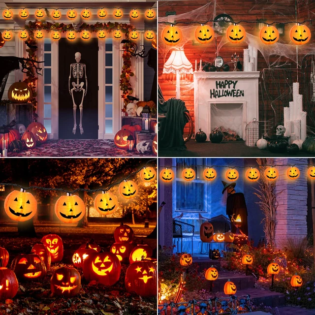 Alt view image 6 of 7 - Halloween Decorations Light Halloween Pumpkin Lantern String Lights, 10 Pack Jack O Lanterns Pumpkins Lights Plug in, 8.5FT Mini Pumpkin Light Connectable Indoor/Outdoor Halloweens Decorations