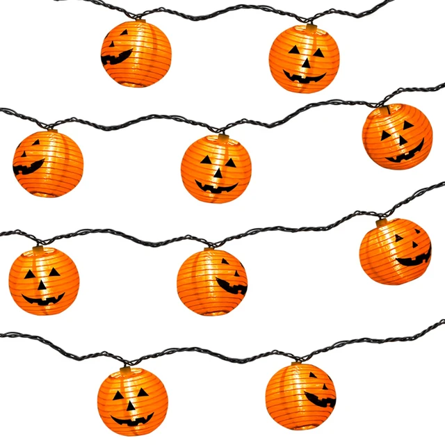 Alt view image 7 of 7 - Halloween Decorations Light Halloween Pumpkin Lantern String Lights, 10 Pack Jack O Lanterns Pumpkins Lights Plug in, 8.5FT Mini Pumpkin Light Connectable Indoor/Outdoor Halloweens Decorations
