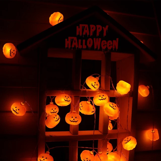Alt view image 2 of 7 - Halloween Decorations Pumpkin String Lights Battery Operated | 10 ft 20 LED, 3D Cute Waterproof Orange Jack-O-Lantern, Steady/Flickering, Twinkle Light for Indoor Outdoor Porch Party Decor