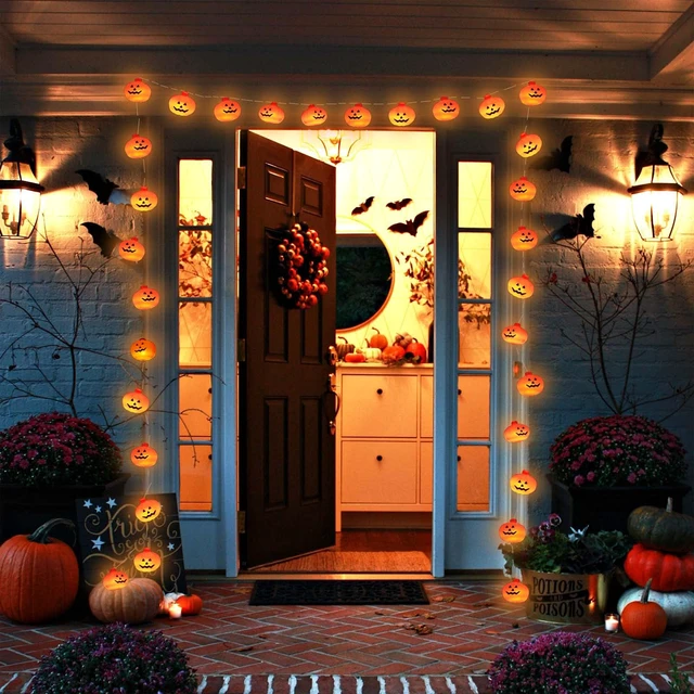 Alt view image 3 of 7 - Halloween Decorations Pumpkin String Lights Battery Operated | 10 ft 20 LED, 3D Cute Waterproof Orange Jack-O-Lantern, Steady/Flickering, Twinkle Light for Indoor Outdoor Porch Party Decor