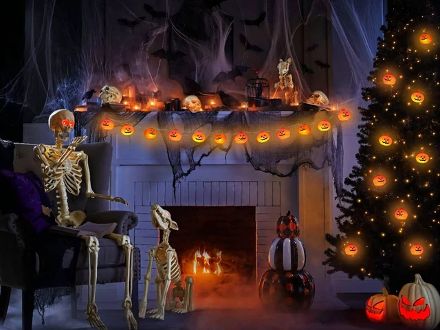 Alt view image 6 of 7 - Halloween Decorations Pumpkin String Lights Battery Operated | 10 ft 20 LED, 3D Cute Waterproof Orange Jack-O-Lantern, Steady/Flickering, Twinkle Light for Indoor Outdoor Porch Party Decor