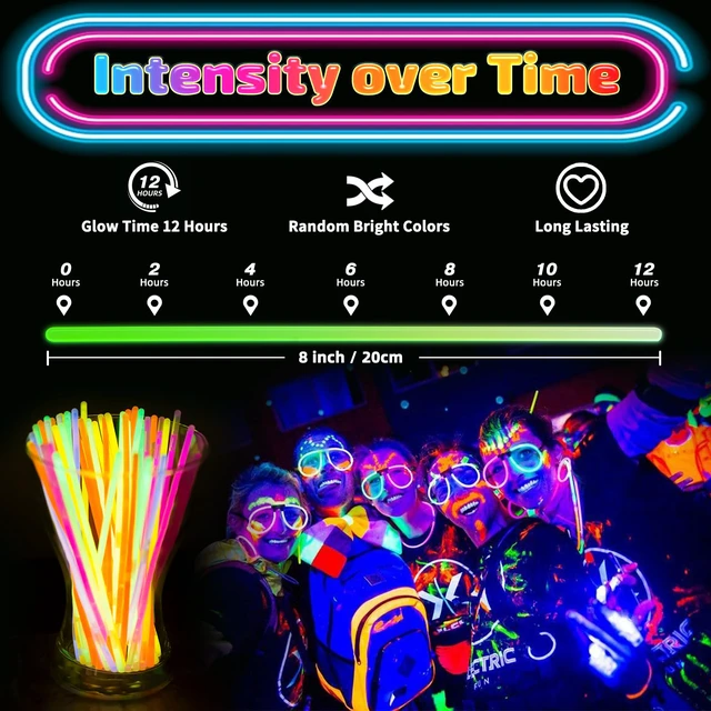 Alt view image 2 of 7 - 100 Pack Glow Sticks Party Favors Bulk, 8" Glow in the Dark Party Supplies, Party Favors for Kids 8-12, Neon Glow Stick Bracelets & Necklaces for Raves, Halloween, Christmas, Birthdays