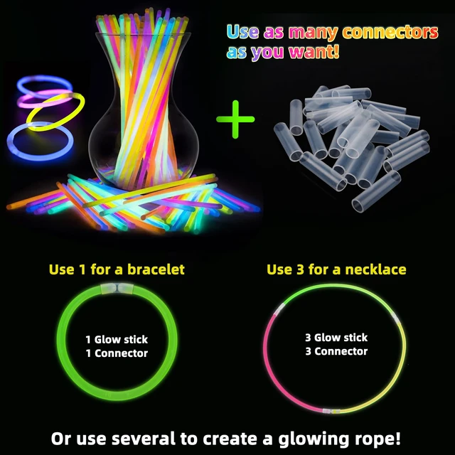 Alt view image 4 of 7 - 100 Pack Glow Sticks Party Favors Bulk, 8" Glow in the Dark Party Supplies, Party Favors for Kids 8-12, Neon Glow Stick Bracelets & Necklaces for Raves, Halloween, Christmas, Birthdays
