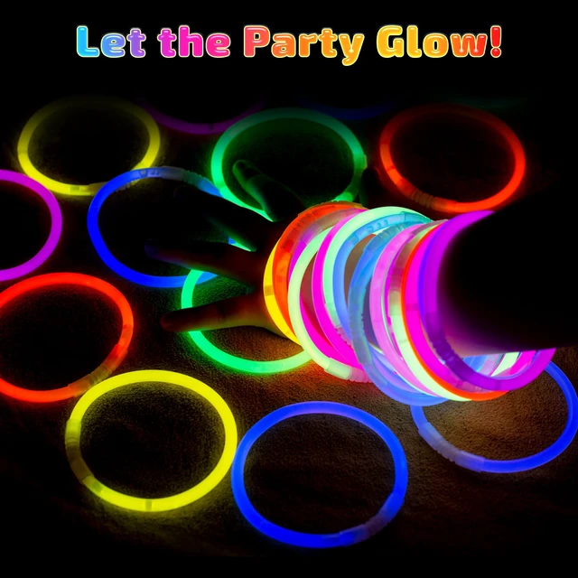 Alt view image 7 of 7 - 100 Pack Glow Sticks Party Favors Bulk, 8" Glow in the Dark Party Supplies, Party Favors for Kids 8-12, Neon Glow Stick Bracelets & Necklaces for Raves, Halloween, Christmas, Birthdays