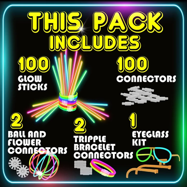 Alt view image 2 of 6 - Bulk Party Supplies 205 Piece Glow in The Dark 100 Glow Sticks with Eye Glasses, Bracelets, and Connectors