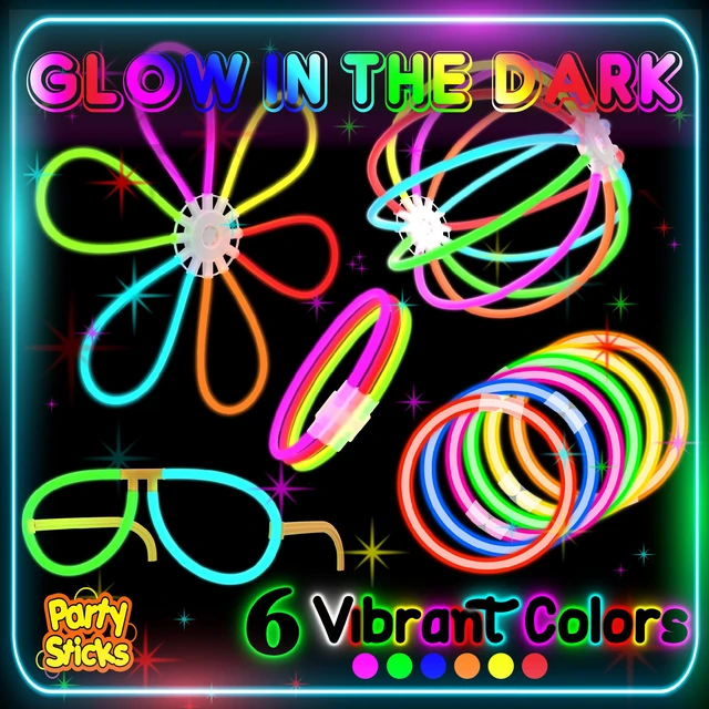 Alt view image 4 of 6 - Bulk Party Supplies 205 Piece Glow in The Dark 100 Glow Sticks with Eye Glasses, Bracelets, and Connectors