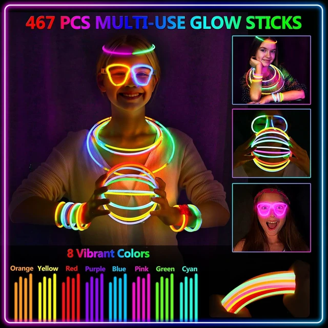 Alt view image 2 of 7 - 467Pcs Glow Sticks Party Favors for Kid Adult Halloween Toys Bulk Pack | 8 Inch 8 Color 200 GlowSticks with Connectors for Bracelets Necklaces Glasses, Glow in the Dark Party Supplies Neon Decors