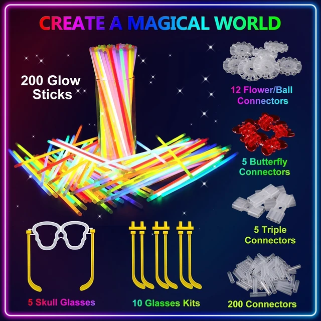 Alt view image 5 of 7 - 467Pcs Glow Sticks Party Favors for Kid Adult Halloween Toys Bulk Pack | 8 Inch 8 Color 200 GlowSticks with Connectors for Bracelets Necklaces Glasses, Glow in the Dark Party Supplies Neon Decors
