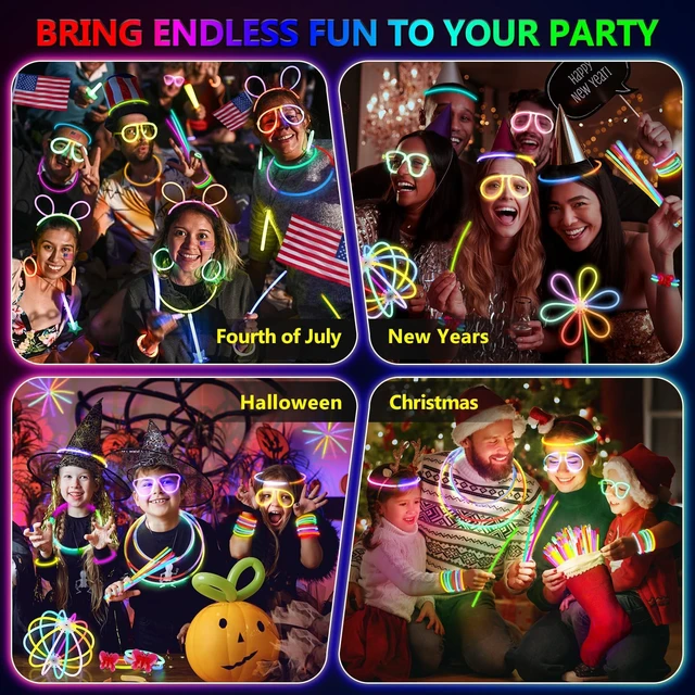 Alt view image 7 of 7 - 467Pcs Glow Sticks Party Favors for Kid Adult Halloween Toys Bulk Pack | 8 Inch 8 Color 200 GlowSticks with Connectors for Bracelets Necklaces Glasses, Glow in the Dark Party Supplies Neon Decors