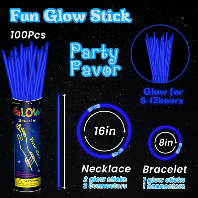 Alt view image 2 of 7 - 100 Pack 8" Blue Glow Sticks Bulk - Glow Necklaces & Bracelets with Connectors, Bright Neon Glow in The Dark Party Favors Supplies for Halloween Birthday 4th of July New Year Wedding Carnival
