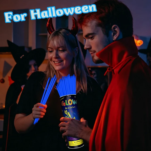 Alt view image 4 of 7 - 100 Pack 8" Blue Glow Sticks Bulk - Glow Necklaces & Bracelets with Connectors, Bright Neon Glow in The Dark Party Favors Supplies for Halloween Birthday 4th of July New Year Wedding Carnival