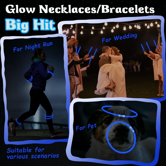 Alt view image 7 of 7 - 100 Pack 8" Blue Glow Sticks Bulk - Glow Necklaces & Bracelets with Connectors, Bright Neon Glow in The Dark Party Favors Supplies for Halloween Birthday 4th of July New Year Wedding Carnival