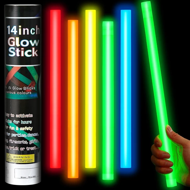 Main image of 5 Pcs 14 Inch Glow Sticks Jumbo, Colorful | Gaint Big Glow Sticks for Camping, Parties, Halloween, Emergency, New Year Celebrations, Safe for Outdoor Events