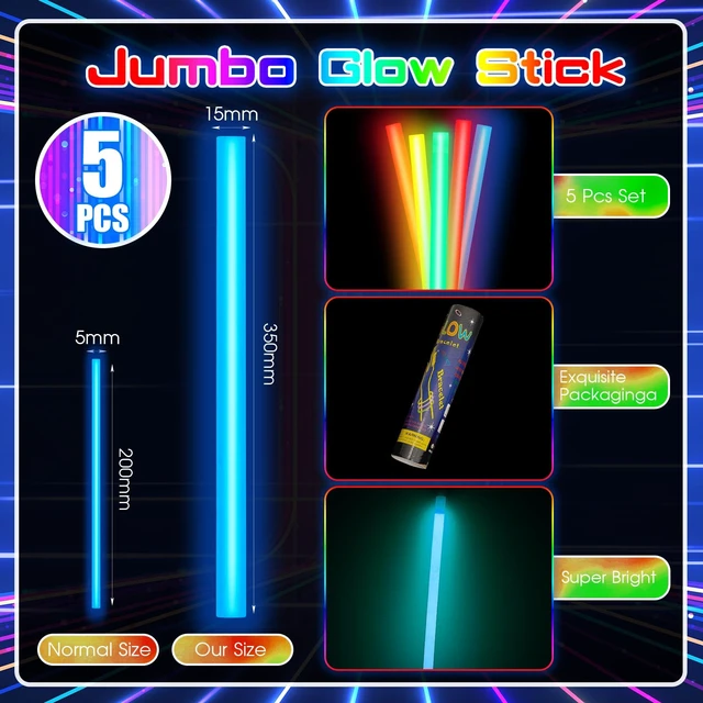 Alt view image 2 of 7 - 5 Pcs 14 Inch Glow Sticks Jumbo, Colorful | Gaint Big Glow Sticks for Camping, Parties, Halloween, Emergency, New Year Celebrations, Safe for Outdoor Events