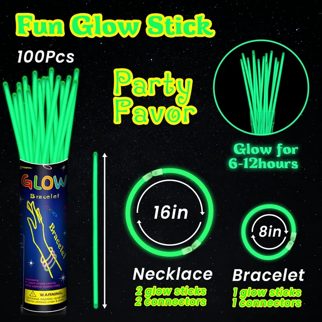 Alt view image 2 of 7 - 100 Pack 8" Green Glow Sticks Bulk - Glow Necklaces & Bracelets with Connectors, Bright Neon Glow in The Dark Party Favors Supplies for St Patricks Day Christmas Halloween Birthday New Year Carnival