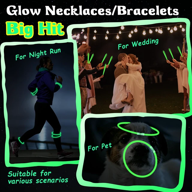 Alt view image 7 of 7 - 100 Pack 8" Green Glow Sticks Bulk - Glow Necklaces & Bracelets with Connectors, Bright Neon Glow in The Dark Party Favors Supplies for St Patricks Day Christmas Halloween Birthday New Year Carnival