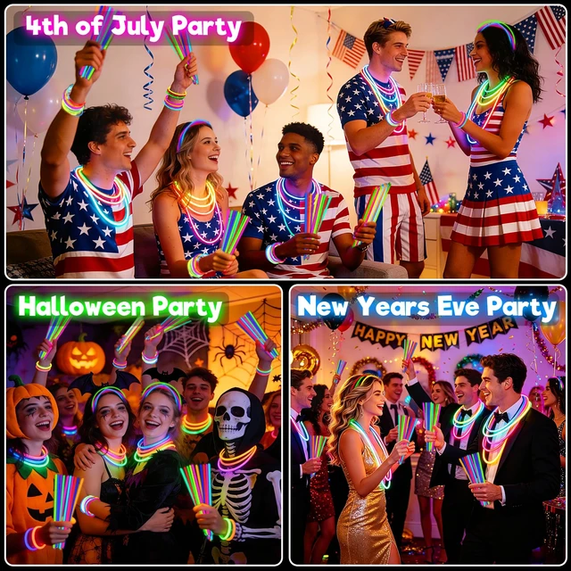 Alt view image 3 of 7 - 500 Pack Glow Sticks Bulk Party Pack Bright Glow in the Dark Party SuppliesUltra 14Hrs 8" Glow Bracelets Necklaces with Connectors Neon Party Decorations for Halloween Party Birthday Pool Concert Toys