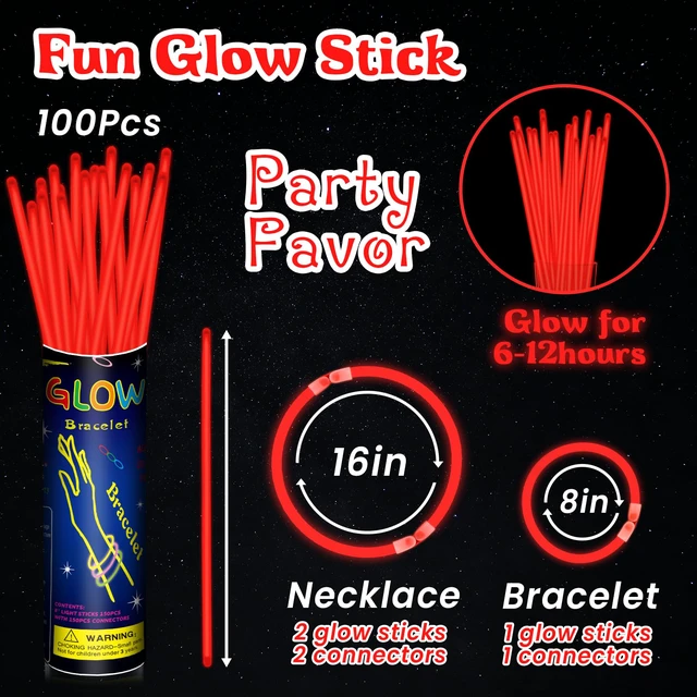 Alt view image 2 of 7 - 100 Pack 8" Red Glow Sticks Bulk - Glow Necklaces & Bracelets with Connectors, Bright Neon Glow in The Dark Party Favors Supplies for Christmas Halloween Birthday 4th of July New Year Wedding