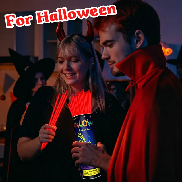 Alt view image 4 of 7 - 100 Pack 8" Red Glow Sticks Bulk - Glow Necklaces & Bracelets with Connectors, Bright Neon Glow in The Dark Party Favors Supplies for Christmas Halloween Birthday 4th of July New Year Wedding