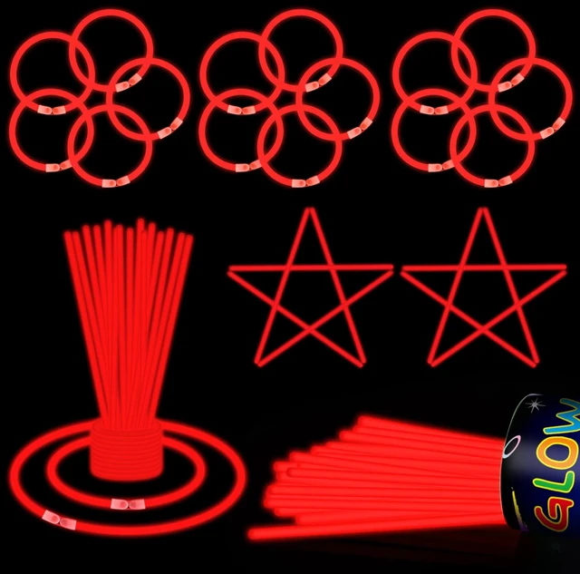 Main image of 50 Pcs 8" Red Glow Sticks, Glow Necklaces and Bracelets Set with Connectors Bright Neon Glow in The Dark Party Favors for Birthday Christmas New Year Halloween 4th of July Wedding Carnival