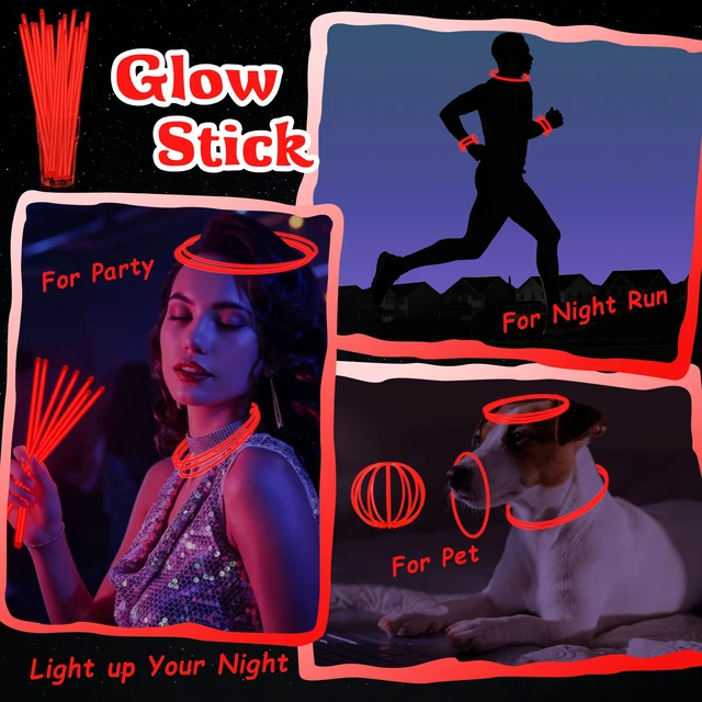 Alt view image 5 of 7 - 50 Pcs 8" Red Glow Sticks, Glow Necklaces and Bracelets Set with Connectors Bright Neon Glow in The Dark Party Favors for Birthday Christmas New Year Halloween 4th of July Wedding Carnival