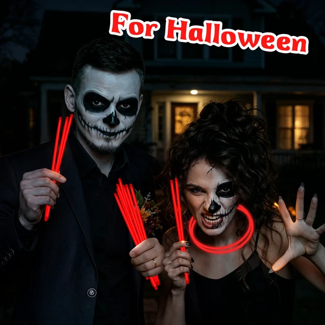 Alt view image 6 of 7 - 50 Pcs 8" Red Glow Sticks, Glow Necklaces and Bracelets Set with Connectors Bright Neon Glow in The Dark Party Favors for Birthday Christmas New Year Halloween 4th of July Wedding Carnival