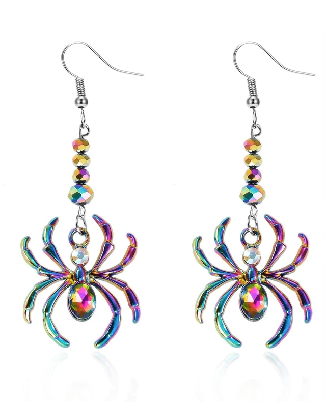 Main image of Gothic Spider Earrings for Women Vintage Colorful Punk Red Rhinestone Halloween Spider Dangle Drop Earrings Goth Funny Halloween Costumes Jewelry (Colorful Oval Spider)