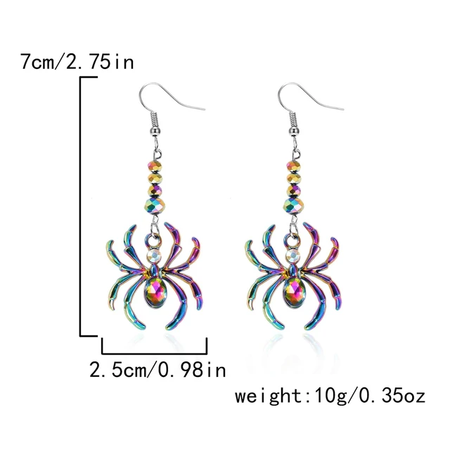 Alt view image 3 of 5 - Gothic Spider Earrings for Women Vintage Colorful Punk Red Rhinestone Halloween Spider Dangle Drop Earrings Goth Funny Halloween Costumes Jewelry (Colorful Oval Spider)