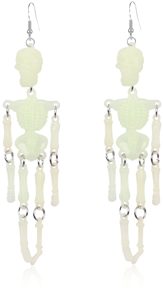 Main image of Goth Halloween Skeleton Skull Earrings Spooky Skull Skeleton Long Tassel Dangle for Women Costume Dress Up Ghost Earrings Statement (Fluorescence)