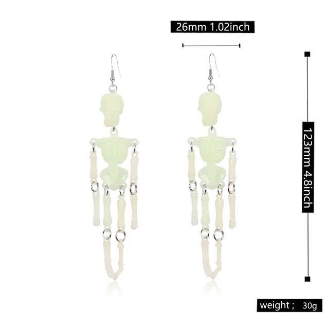 Alt view image 4 of 7 - Goth Halloween Skeleton Skull Earrings Spooky Skull Skeleton Long Tassel Dangle for Women Costume Dress Up Ghost Earrings Statement (Fluorescence)