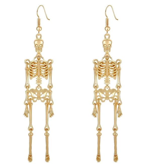Main image of Halloween Earrings Skull Skeleton Earrings for Women Halloween Party Outfits Jewelry Accessories Gifts (Gold)