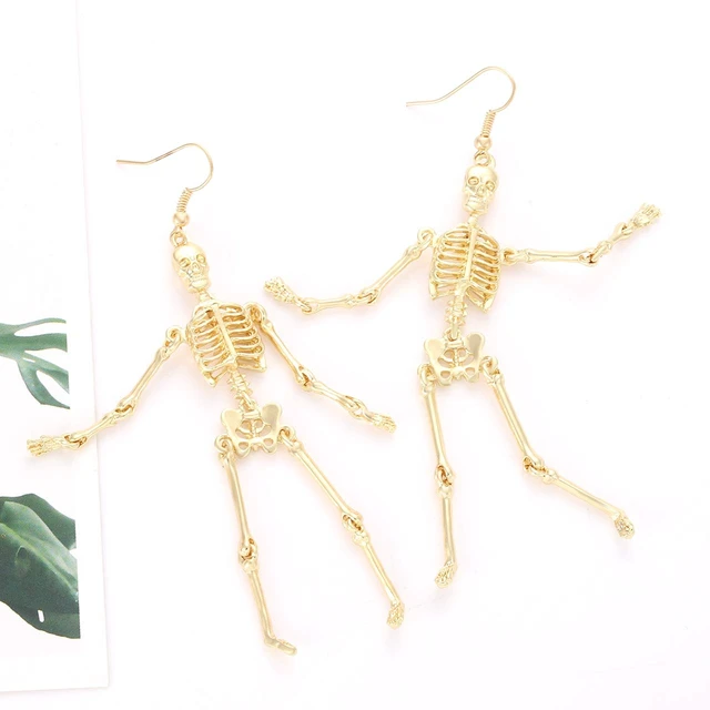 Alt view image 5 of 6 - Halloween Earrings Skull Skeleton Earrings for Women Halloween Party Outfits Jewelry Accessories Gifts (Gold)