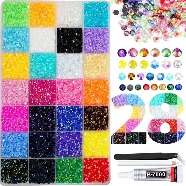Main image of 22000pcs Resin Rhinestones for Bedazzling Kit with B7000 for DIY Crafting | 28Colors Resin Rhinestones for Bedazzling Kit, 4mm SS16 Non-Hotfix Jelly AB Bedazzle Gem Beads with B7000 for DIY Crafting