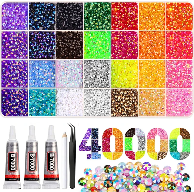 Main image of 40000Pcs Resin Rhinestones 3mm 28Colors for Bedazzling Glitter Kit | DIY Multicolor Jelly Crystal Diamond with 3Pcs 10ml B7000 Jewelry Glue for Bedazzled Nail Art Supplies Decoration