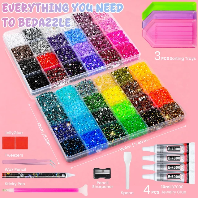 Alt view image 2 of 7 - 70000Pcs 48 Colors Bedazzling Kit 2 Boxes with Rhinestones, 3mm Resin Flatback Rhinestones with 4 Pcs B7000 Jewelry Glue & Tools, Diamond Art All-in-One Bedazzling Kit for DIY Arts & Crafts Gifts