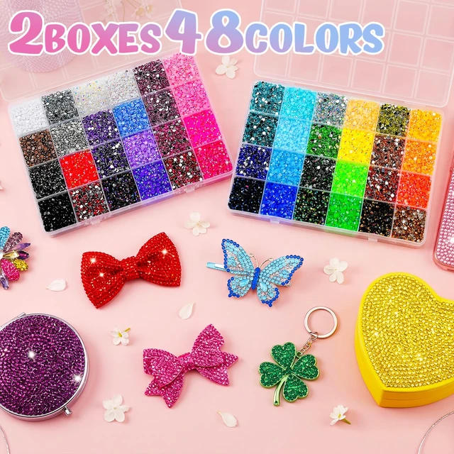 Alt view image 3 of 7 - 70000Pcs 48 Colors Bedazzling Kit 2 Boxes with Rhinestones, 3mm Resin Flatback Rhinestones with 4 Pcs B7000 Jewelry Glue & Tools, Diamond Art All-in-One Bedazzling Kit for DIY Arts & Crafts Gifts