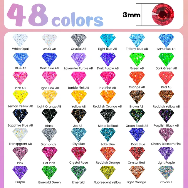 Alt view image 7 of 7 - 70000Pcs 48 Colors Bedazzling Kit 2 Boxes with Rhinestones, 3mm Resin Flatback Rhinestones with 4 Pcs B7000 Jewelry Glue & Tools, Diamond Art All-in-One Bedazzling Kit for DIY Arts & Crafts Gifts