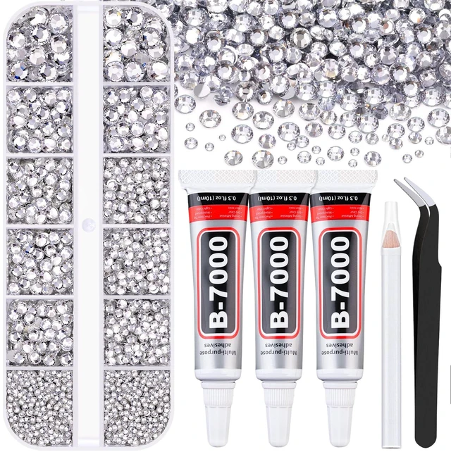 Main image of Resin Rhinestones for Crafting with B7000 Jewelry Glue, 1 Box Clear Flatback Crystals with 3Pcs 10ml Glue for Bedazzling Crafts DIY Nail Art MakeupNon Hotfix Gems for Clothing Shoes