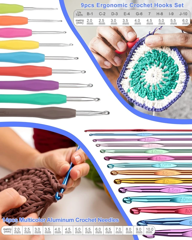 Alt view image 2 of 6 - Crochet Kits for Beginners Adults Kids, Complete Crochet Set, Navy | Crochet Kit for Beginners Young and Old, All-inclusive Kit with Crochet Hooks 655 Yards Yarn Instruction Knit Bag, Ideal Gift
