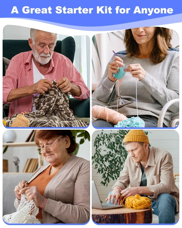 Alt view image 5 of 6 - Crochet Kits for Beginners Adults Kids, Complete Crochet Set, Navy | Crochet Kit for Beginners Young and Old, All-inclusive Kit with Crochet Hooks 655 Yards Yarn Instruction Knit Bag, Ideal Gift