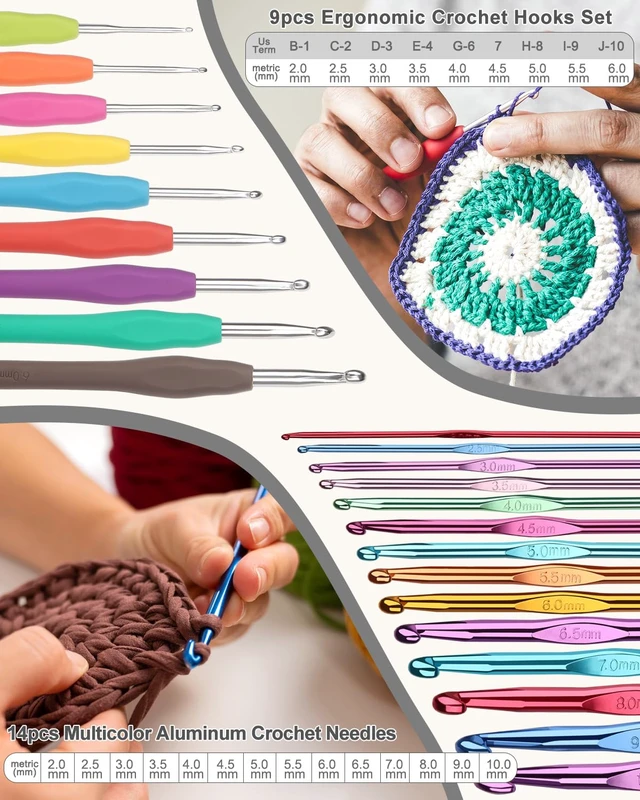 Alt view image 2 of 5 - Crochet Kits for Beginners Adults Kids, Complete Crochet Set, Black | Crochet Kit for Beginners Young and Old, All-inclusive Kit with Crochet Hooks 655 Yards Yarn Instruction Knit Bag, Ideal Gift