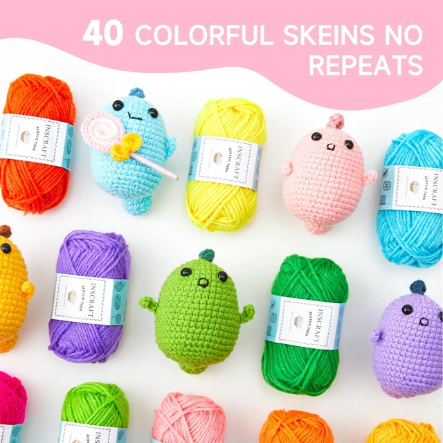 Alt view image 3 of 7 - 48 PCS Crochet Yarn Kit, 1400 Yards 40 Colors Acrylic Yarn Skeins, 2 Crochet Hooks, 2 Weaving Needles, 4 Stitch Markers, 1 Bag, for Crocheting & Knitting, Gift for Beginners and Adults