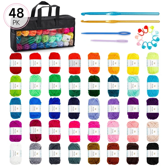 Alt view image 2 of 7 - 48 PCS Crochet Yarn Kit, 1400 Yards 40 Colors Acrylic Yarn Skeins, 2 Crochet Hooks, 2 Weaving Needles, 4 Stitch Markers, 1 Bag, for Crocheting & Knitting, Gift for Beginners and Adults