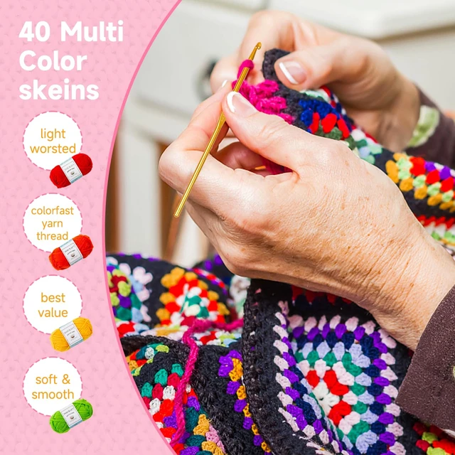 Alt view image 5 of 7 - 48 PCS Crochet Yarn Kit, 1400 Yards 40 Colors Acrylic Yarn Skeins, 2 Crochet Hooks, 2 Weaving Needles, 4 Stitch Markers, 1 Bag, for Crocheting & Knitting, Gift for Beginners and Adults