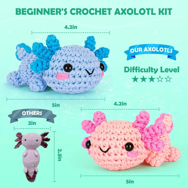 Alt view image 2 of 7 - Crochet Kit for Beginners, Beginner Crochet Starter Kit w Step-by-Step Video Tutorials, Learn to Crochet Kits for Adults Women Men, DIY Knitting Supplies, Axolotls (Blue and Pink)